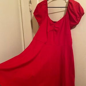 Red ModCloth fit and flare peasant top mini dress